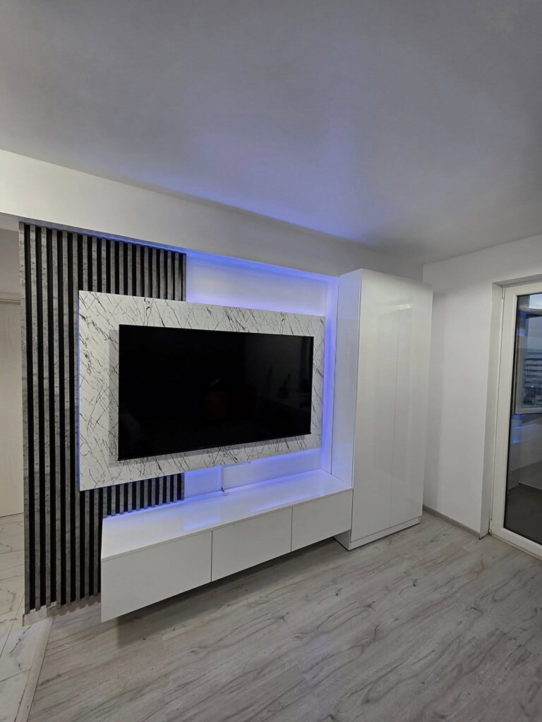 mobila living cu riflaj si led